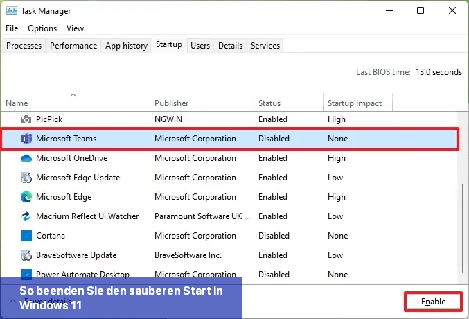 Autostart-Apps aktivieren