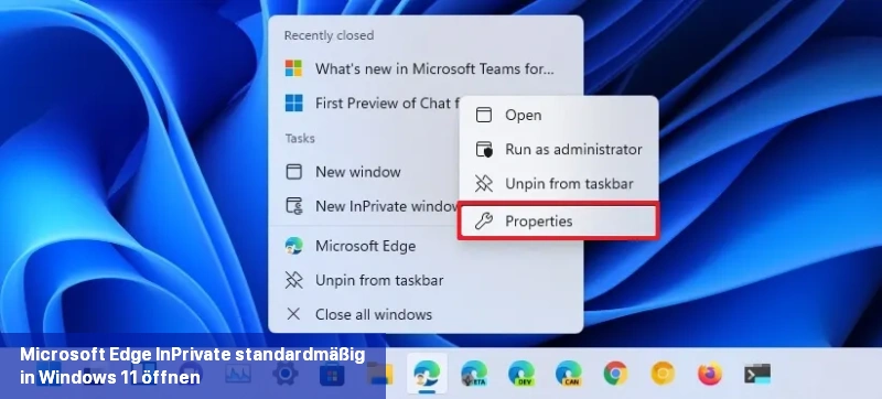 Microsoft Edge Taskleisten-Kontextmenü