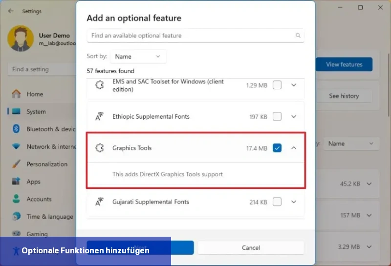 Windows 11 optionale Funktionen installieren