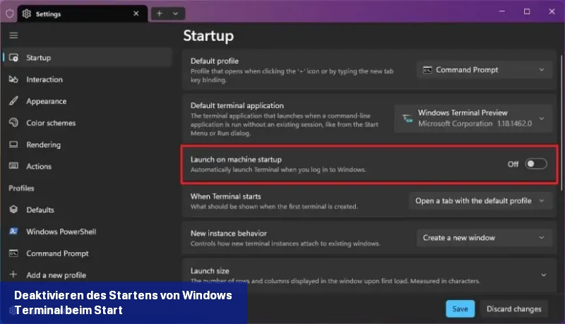 Windows Terminal beim Start deaktivieren